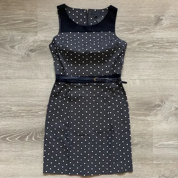 *NWT Tommy Hilfiger Belted Navy Dotted Sheath Dress - Picture 1 of 9